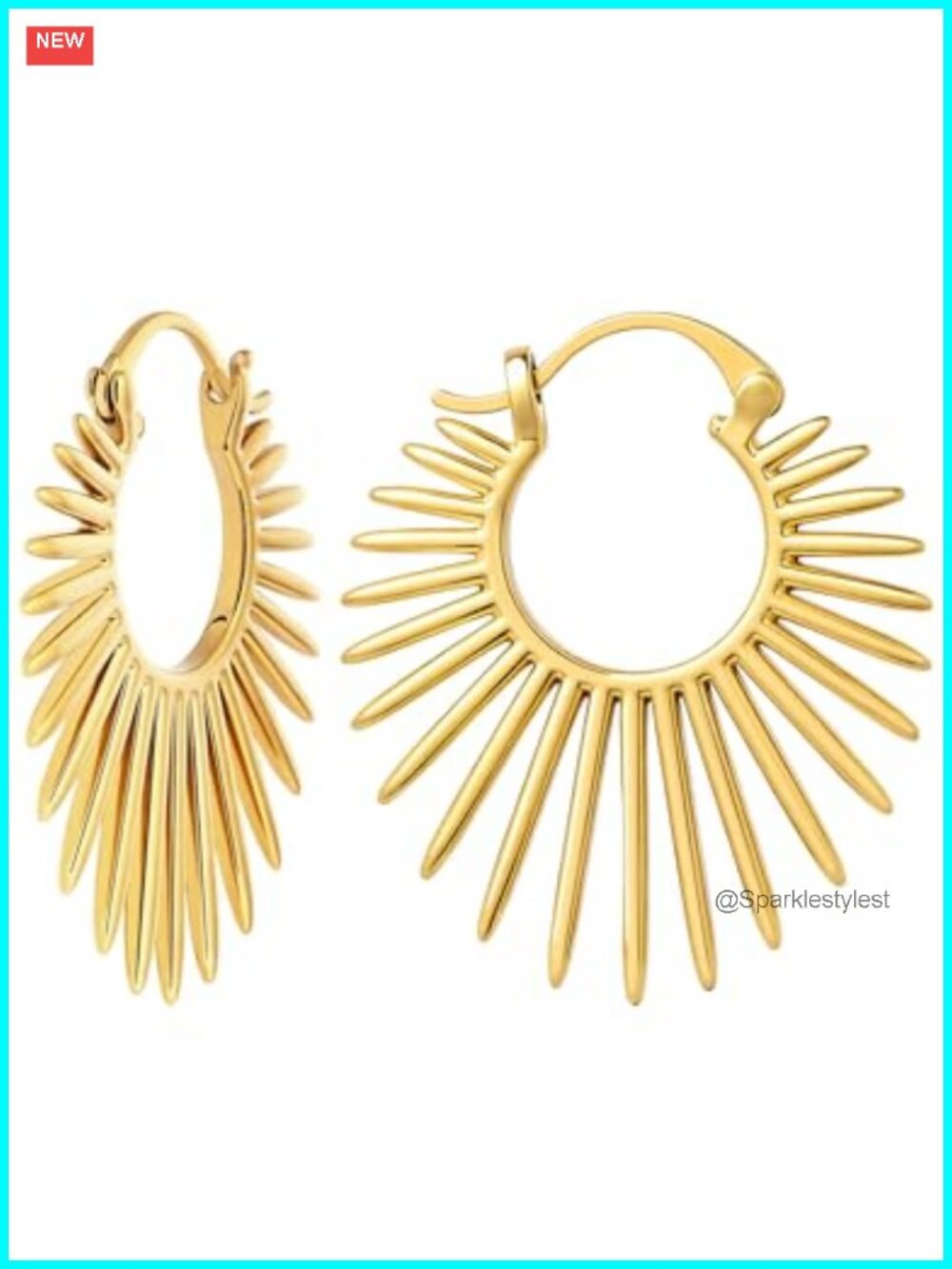 18K Gold Plated Sunburst Hoop Earrings Hinged Women's Statement Jewelry